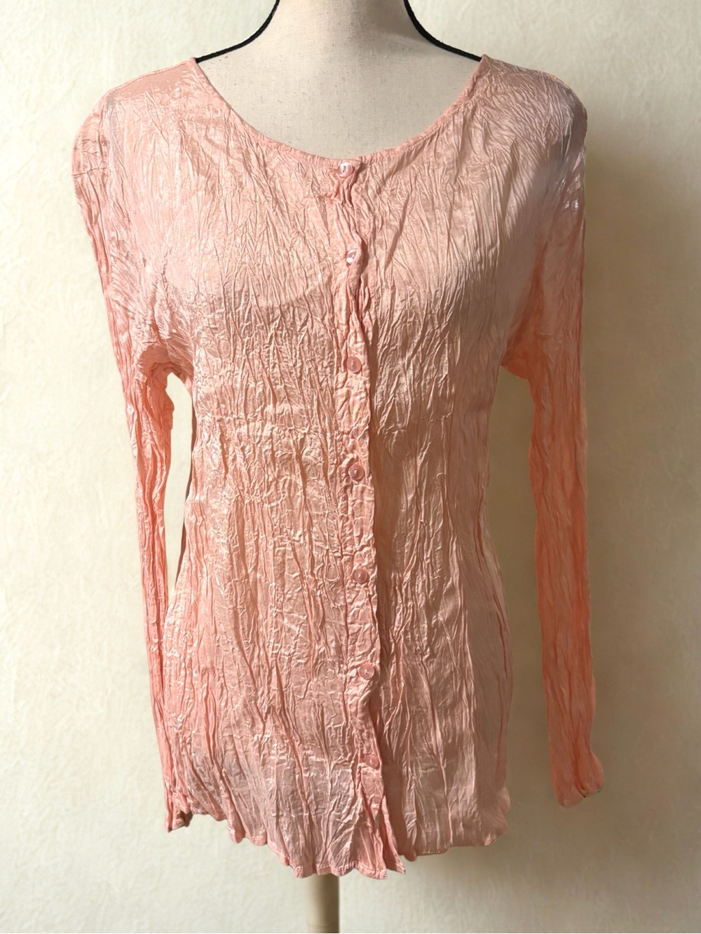 NWT Newport News Peach Pink Crinkle Button-Down Cardigan Shirt